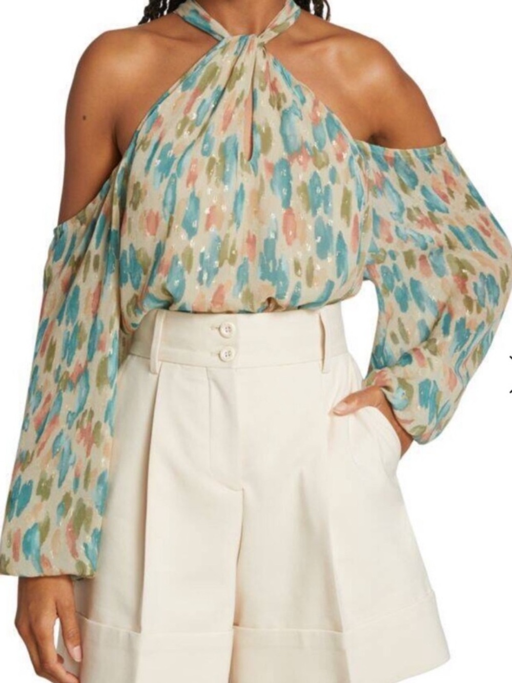 Ramy Brook cold shoulder metallic blouse